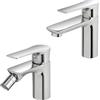 Inbagno Set miscelatori lavabo e bidet con piletta click-clack, in ottone cromato lucido con scarico automatico incluso, serie FLAT