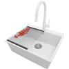 PRIMAGRAN Lavandino da Cucina Bianco 58x50cm, Lavello in Granito a 1 vasca + Rubinetto 40x20cm + Set di accessori, Lavabo da Cucina Incasso al Mobile 60cm - Oslo Top S376