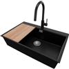PRIMAGRAN Lavandino da Cucina Nero 78x50cm, Lavello in Granito a 1 vasca + Rubinetto 40x20cm + Set di accessori, Lavabo da Cucina Incasso al Mobile 80cm - Oslo Top S613