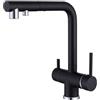 ZPSPZ Rubinetto Lavello Cucina 3 Vie con Doccetta Estraibile Girevole 2 Modalità Multifunzione Rubinetto Miscelatore Tre Vie da Cucina-Nero