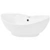 ML DESIGN modern living ML-Design Lavabo da Appoggio in Ceramica Bianco Lucido 59 x 20,5 x 39,5 cm Lavandino Ovale Design Moderno con Foro di Scarico Lavello Lavamani Bacinella Sanitari Arredo per il Bagno Rubinetteria Casa