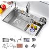 AKPHBKFG Lavello da cucina in acciaio inox, grande lavello da cucina a vasca singola, con rubinetto estraibile ad alta pressione spazzolato, cascata multifunzione 75 * 45 * 21cm