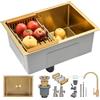 KOOGIMDDR Lavello da Cucina 60 x 40 cm Oro, Nano Lavandino Cucina 1 Vasca in Acciaio Inox, Lavabo Cucina con Rubinetto, Lavello Cucina con Set di Drenaggio, Sifone e Troppopieno, Lavelli da Cucina