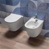Auria Coppia Sanitari bagno filo muro in Ceramica Bianco Lucido - WC Rimless e Bidet Sospesi con Sedile Soft Close, Sgancio Rapido Easy Clean, Installazione a Parete e Design Moderno - Mod.WhiteWall 2