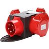 Randaco Adattatore distributore di corrente, 3 x CEE 400 V/16 A, 5 poli, presa CEE IP44, resistente agli spruzzi d'acqua, con coperchi di sicurezza per cantieri