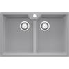 PRIMAGRAN Lavello da Cucina Grigio 78x50cm, Lavandino in Granito a 2 vasche + Sifone Classico, Lavabo da Cucina Incasso al Mobile 80cm - Madrid Twin S005