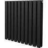 Monster Shop Radiatore a colonna ovale 600 mm x 600 mm Designer Doppio pannello Termosifone Nero Acciaio Inclusi Spazzola per la pulizia Kit di fissaggio e staffe