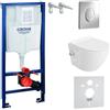 LAVITA Elemento da Parete Solido Start + Parete Sospeso WC Salto Bianco Senza Bordi + Sedile Con Abbassamento Automatico, Pulsante Cromato Completo da Incasso