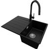 PRIMAGRAN Lavandino da Cucina Nero 70x50cm, Lavello in Granito a 1 vasca + Rubinetto 40x20cm + Set di accessori, Lavabo da Cucina Incasso al Mobile 40cm - Copenhagen Top S113