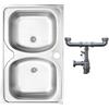 DomoDomo - Lavello cucina 2 vasche in acciaio inox 80x50 cm - lavello cucina da appoggio resistente - lavandino cucina moderno senza gocciolatoio - lavello da cucina completo di sifone