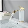 ZYCDP Rubinetto a Cascata Lavabo, Rubinetto Cascata in Acciaio inox, Acqua Calda e Fredda, Rubinetto Miscelatore Lavabo Monocomando, oro bianco, Breve