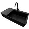 PRIMAGRAN Lavandino Angolare Tutto Nero 88x50cm, Lavello in Granito a 1 vasca + Rubinetto 32x20cm + Set di accessori, Lavabo da Cucina Incasso al Mobile 90cm - Oslo 90 Top S740