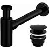 Rea SIFONE CON SCARICO LAVABO UNIVERSALE CLICK-CLACK NERO OPACO Sifone Universale in Ottone per Lavabo e Lavabo Bagno (Nero Opaco)