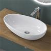 Mai & Mai Lavabo da Appoggio 59.8x36x14cm, Lavandino Bagno Ovale Colossum809 Lavabo da Marmo Fuso, Bianco Lucido