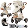 Magic ZC Passeggino Trio, Passeggino 3 in 1 con Doppia Modalità Push Reversibile, Trio Neonati con Grande Navicella, Carrozzina per Neonati in Alluminio Pieghevole (V9 Creamy White)