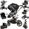 Magic ZC 360° Girevole Pelle PU Passeggino Trio, Passeggino 3 in 1 con Reversibile a Due Vie, Trio Passeggini Neonati con Accessori, Carrozzina per Neonati con Portatile Pieghevole Un Clic (906 Black)