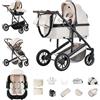 Kakbgee Passeggino Combinato 3 in 1, Passeggino per Bambini con ECE R129 Seggiolino Auto, Telaio in Alluminio ad alto Campo visivo Passeggino (22KG, 0-4 Anni)