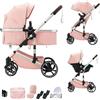 BEBBY Multifunzionale Carrozzina Passeggino Trio Combinazione Passeggino 3 in 1 Passeggino Ovetto Pieghevole Set Passeggino Neonato Sedili,Da neonato a 22KG (G-H9-PINK, H9)