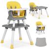 COSTWAY 6 in 1 Seggiolone Pappa per Bambini, Seggiolone per Neonati Convertibile, con Vassoio Rimovibile e Regolabile, Imbracatura a 5 Punti, Tavolo per Costruzioni, per Bambini 6+Mesi (Giallo+Grigio)