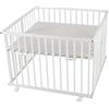 WALDIN box/recinto per bambini circa 100 x 100 cm, FAGGIO MASSELLO, regolabile in altezza, 2 modelli tra cui scegliere, legno laccato in bianco, colore tessile bianco/punti grigi