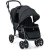 GYMAX Passeggino Gemellare Doppio/Fratelli di Età Diverse, Pieghevole Leggero, Tendalino/Schienale Regolabili, Portata di 15kg+15kg (Verticale, Nero)