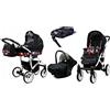 BabyLux® Bambini Passeggino Completo Set 4 in 1 - Largo - incl. Navicella, Canna, Seggiolino Auto, ISOFIX Base - Carrozzina Neonati Sistema Combinato - con Borsa fasciatoio ecc.