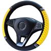 Duories Coprivolante universale per auto, con rombo antiscivolo, in pelle PU, con cristalli scintillanti, diametro 37 - 38 cm, elastico, accessorio decorativo per auto, colore giallo