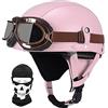CNNGU Retro Moto Casco Mezzo, Vintage Motorcycle Casco, Certificazione DOT/ECE, Occhiali Da Sole Incorporati, Con Passamontagna Maschera, Materiale ABS, Fodera Traspirante, Con Occhiali