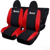 Rebeca Shop® Coprisedili Auto Compatibili con Seicento 600, Made In Italy, Tessuto Policotone 210 Grammi MQ, Logo Auto Ricamato, Anteriori e Posteriori set completo (Nero/Rosso, Con Logo)