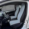 Rebeca Shop Coprisedili auto compatibili per Aygo, Twingo, C1, 108, Zoe versioni dal 2014 Made in Italy, Con banda centrale colorata, tessuto poliestere, set coprisedili anteriori (Grigio chiaro/Nero)