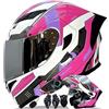 QJWMatic Casco da Moto Integrale con Doppia Visiera, Omologato ECE, con Tecnologia Bluetooth Integrata, Apribile per Uomo E Donna A,M55-56CM