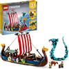 LEGO Creator 3 in 1 Nave Vichinga E Jörmungandr, Casa Giocattolo Apribile, Drago