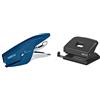 Esselte Centra P21 Cucitrice a Pinza in Metallo, 15 Fogli, Compatibile con Punti 21/4, Blu + Perforatore HP 20, Fino a 20 Fogli, Nero