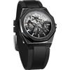 BOLYTE Orologio meccanico automatico da uomo, scheletro, con lancette luminose, cinturino in silicone nero, cassa ottagonale