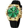 OLEVS Orologio da polso da uomo, analogico, al quarzo, impermeabile, multifunzione, con cronografo, fasi lunari, in silicone, luminoso, Verde