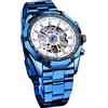 FORSINING Orologio da uomo, orologio meccanico con scheletro, quadrante blu, in acciaio inossidabile, impermeabile, carica a mano, orologio da polso luminoso, sportivo, da uomo, bianco, Bracciale