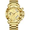 Poedagar Orologio di lusso per gli uomini calendario luminoso impermeabile uomo d'affari orologio cronografo maschile in acciaio inossidabile orologi al quarzo da uomo, Oro Oro