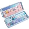 Generic Set di cancelleria da 9 pezzi con gatto carino - Paw Pink con penne, temperamatite, evidenziatore, gomma, nastro correttore, righello e coltello multiuso, ideale per scuola e ufficio, gatto - blu
