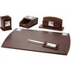 Generico Set da Scrivania in Ecopelle, 5 Pezzi, Marrone con Inserti in Argento PVD, Include Sottomano, Portalettere, Portapenne, Tagliacarte, Porta Carte