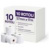 Generico Rotoli Carta Termica 57 mm x 17 m, 55 g/m², Senza BPA, Confezione da 10, Compatibili con POS, Registratori di Cassa, Lettori Carte e Stampanti Termiche, Ricevute, Scontrini, Rotolini