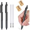 HIDRUO Inkless Pencil, Infinity Pencil with Eraser, Unlimited Writing Pencil, Long Lasting Magic Reusable Pencils for Writing, Drawing, Drafting, Home Office School Supplies (Black, 2PCS)