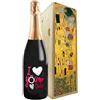 Bottle-Up Regalo San Valentino - Prosecco DOC personalizzato e cassa legno - Idea regalo per innamorati, bomboniere, anniversario di fidanzamento e di matrimonio (I love you, Il Bacio di Klimt)