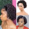 Huarisi Short Pixie Cut Curly Wigs for Black Women Human Hair 6 Inch 13x1 Transparent Lace Front Wig Remy Brazilian Hair Natural Color No Bangs Bouncy Curls