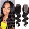Huarisi 2x6 Closure Human Hair 12 Inch Brazilian Virgin Body Wave Free Part Closure with Baby Hair Swiss Transparent Lace Sew in Natural Colour