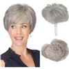 QRSTUVXZY Topper for capelli sintetici da 4,5 pollici for donne con capelli diradati - Taglio Pixie - 7x7 pollici 150 densità resistente al calore(Silver gray)