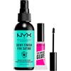 NYX Professional Makeup Spray Fissante Trucco Dewy Finish Lunga Tenuta 16h Effetto Luminoso No Transfer 60ml + The Brow Glue Gel Sopracciglia Trasparente Istantaneo Effetto Laminazione 5g - Set da 2