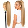 Ser Mulher Coda Capelli Extension Lisci con Laccio, 100% Effetto Naturale, 70 cm - Coda di Cavallo Liscia in Termofibra Resistente al Calore, Applicazione Rapida in Pochi Minuti KATE(HoneyPlatinum Blonde Meches)