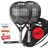 Ludus 2 Racchette da Padel in Fibra di Carbonio 12K, Nero, 360g, con Tecnologia EVA Media 15-17, Telaio Rinforzato, Superficie 3D, 2 Custodie Termiche Incluse + Overgrip Padel