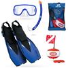 Salvas Sub Ultimate Set Snorkeling L/XL - Maschera Snorkeling + Boccaglio Tubo Snorkel + Pinne Regolabili 42/47 + Boa di Segnalazione con Bandierina - Kit Snorkeling, Apnea ed Immersioni (Blu)