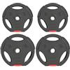 SPORTNOW Set di 4 Dischi Pesi 2x7.5 kg e 2x5 kg con Foro da 2.5 cm, Pesi per Bilancieri con 3 Impugnature per Allenamento a Casa e Palestra, in Polipropilene e Sabbia, Nero
